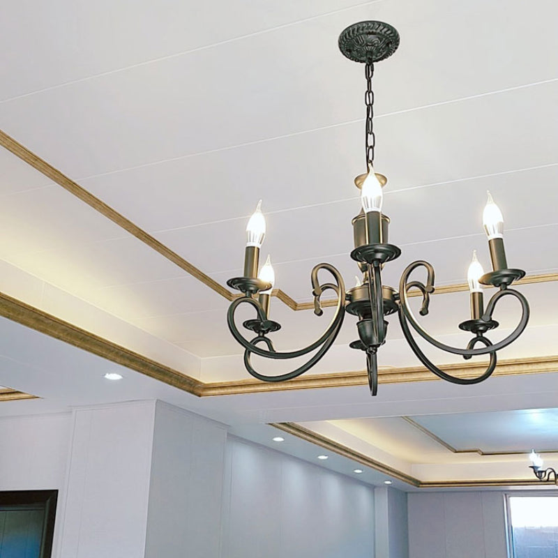 Silva Creative Retro Candle Chandelier Black Metal Bedroom