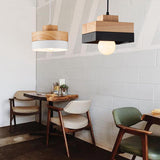 Aria Minimalist Black & White Wood Geometric Pendant Light