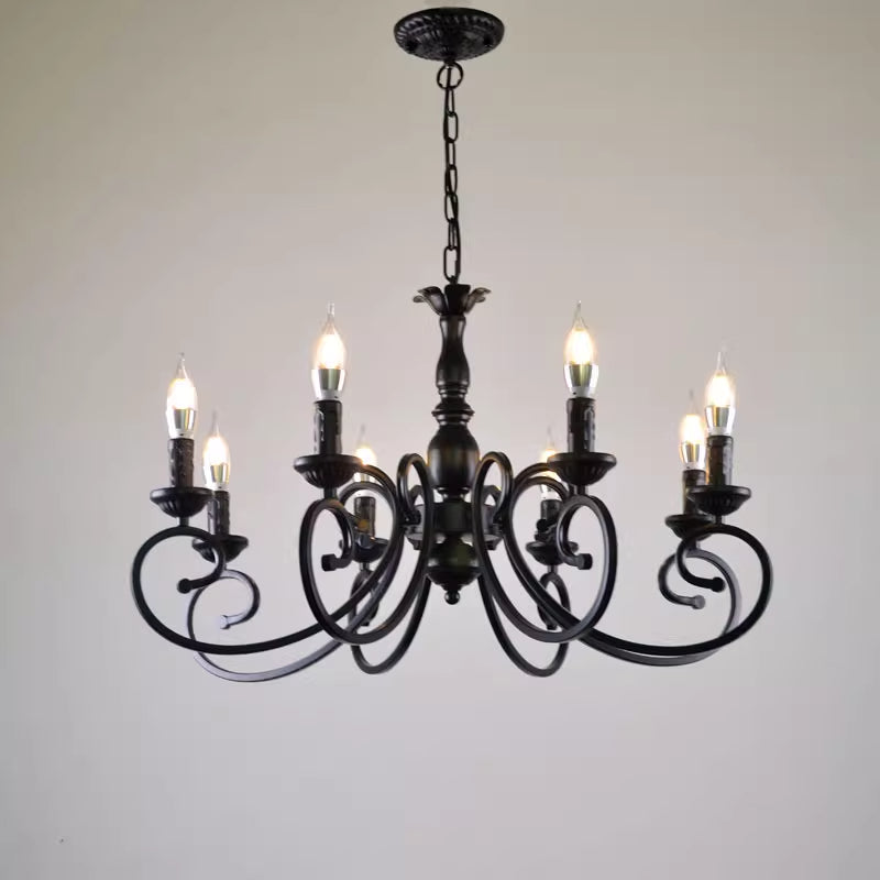 Silva Creative Retro Candle Chandelier Black Metal Bedroom