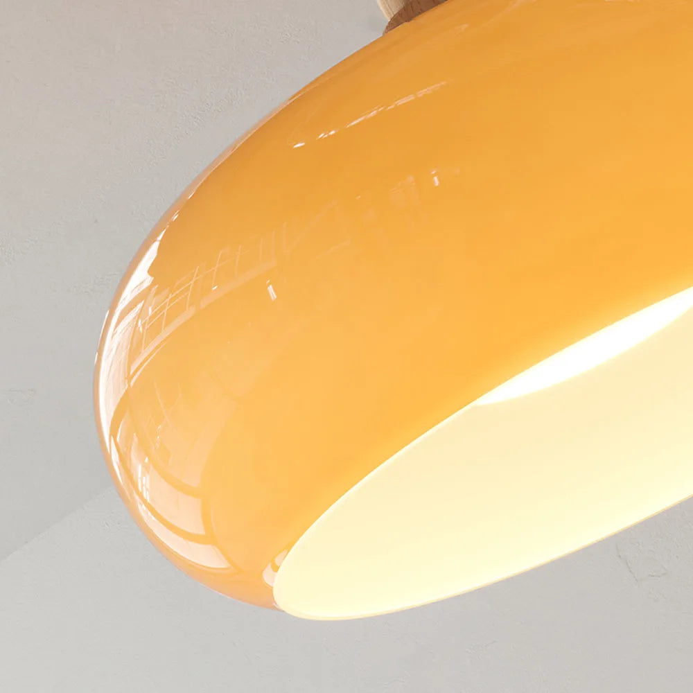 Valentina Flush Mount Ceiling Light Cup Minimalist Wood/Glass White/Orange