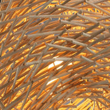 Muto Wooden Bird Nest Rattan Pendant Light, Brown/Wood