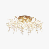 Arisha Art Deco Elegant Golden Crystal Flower Flush Mount Ceiling Light