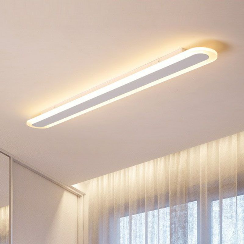 Arisha Minimalist Oval Linear Flush Mount Ceiling Light, White/Coffee