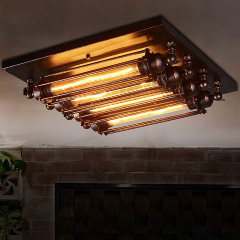 Austin Vintage Tubed Metal Flush Mount Ceiling Light, Black, Living Room