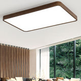 Muto Modern Geometric Walnut LED Flush Mount Ceiling Light