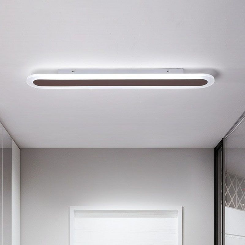 Arisha Minimalist Oval Linear Flush Mount Ceiling Light, White/Coffee