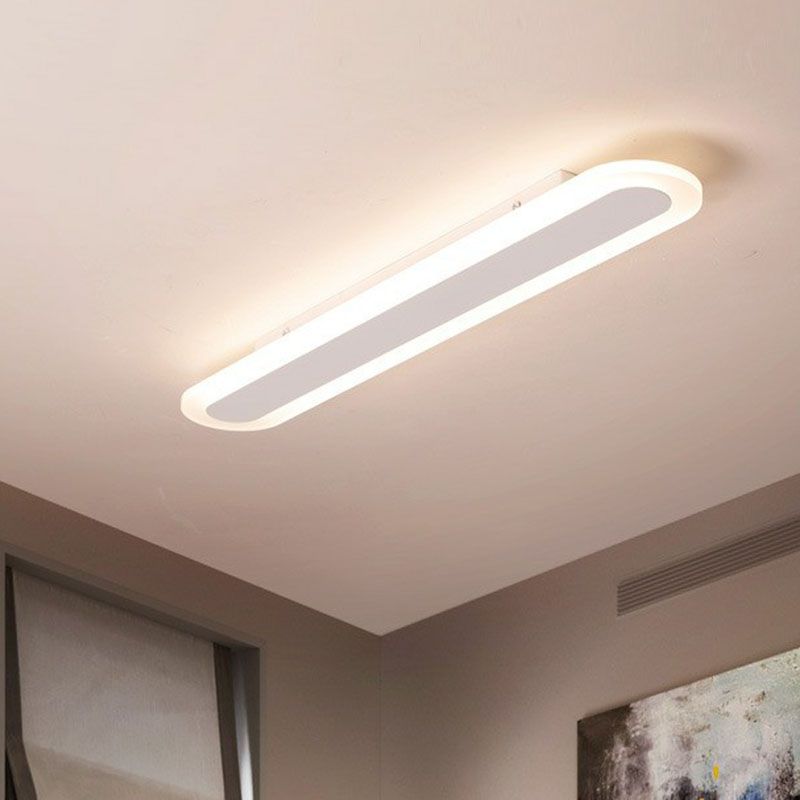 Arisha Minimalist Oval Linear Flush Mount Ceiling Light, White/Coffee