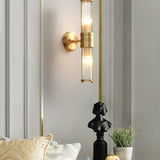 Kristy American Cylindrical Elegant Gold Glass/Metal Vanity Wall Lamp