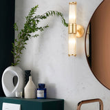 Kristy American Cylindrical Elegant Gold Glass/Metal Vanity Wall Lamp