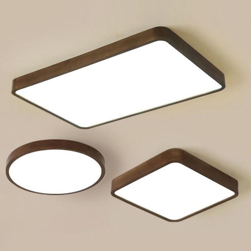 Muto Modern Geometric Walnut LED Flush Mount Ceiling Light