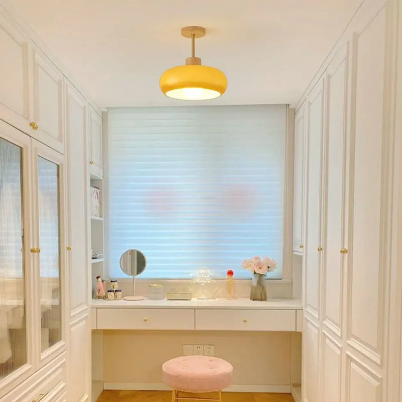 Valentina Flush Mount Ceiling Light Cup Minimalist Wood/Glass White/Orange