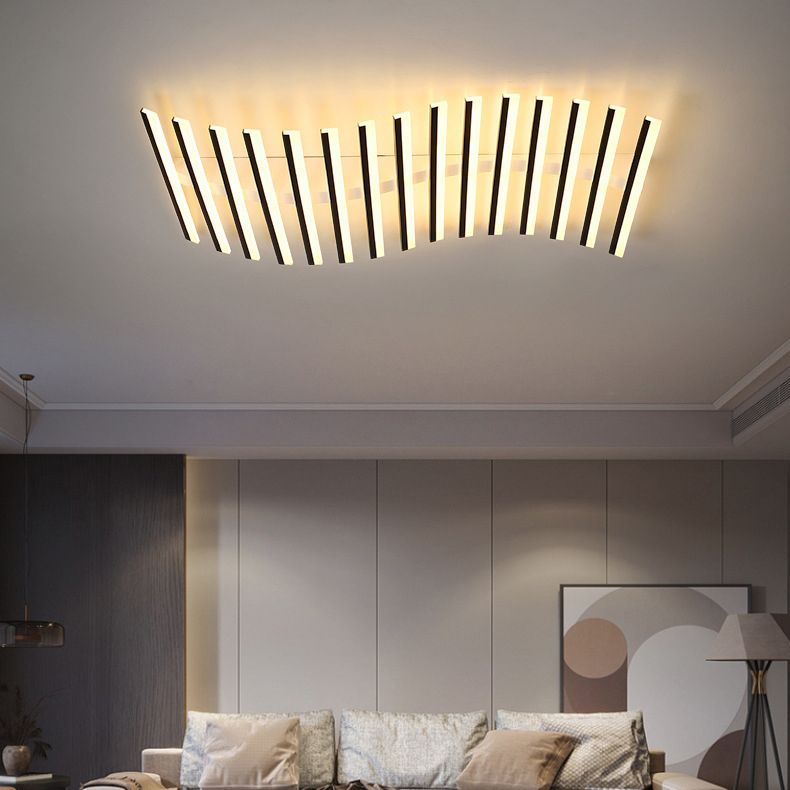 Arisha Flush Mount Ceiling Light Linear Modern,Wave  Black, Living Room