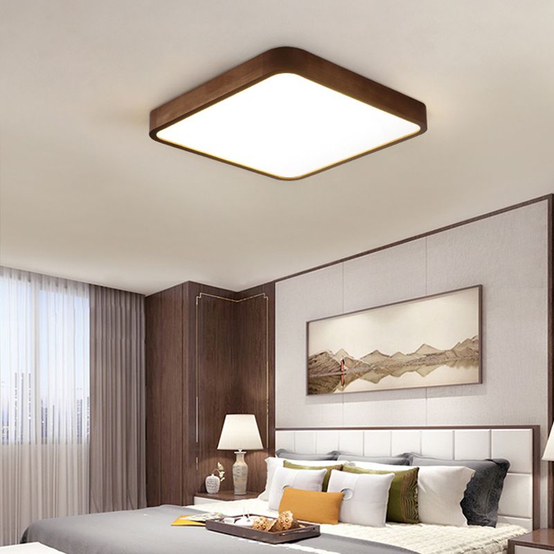Muto Modern Geometric Walnut LED Flush Mount Ceiling Light