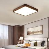 Muto Modern Geometric Walnut LED Flush Mount Ceiling Light