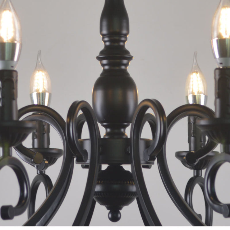 Silva Creative Retro Candle Chandelier Black Metal Bedroom
