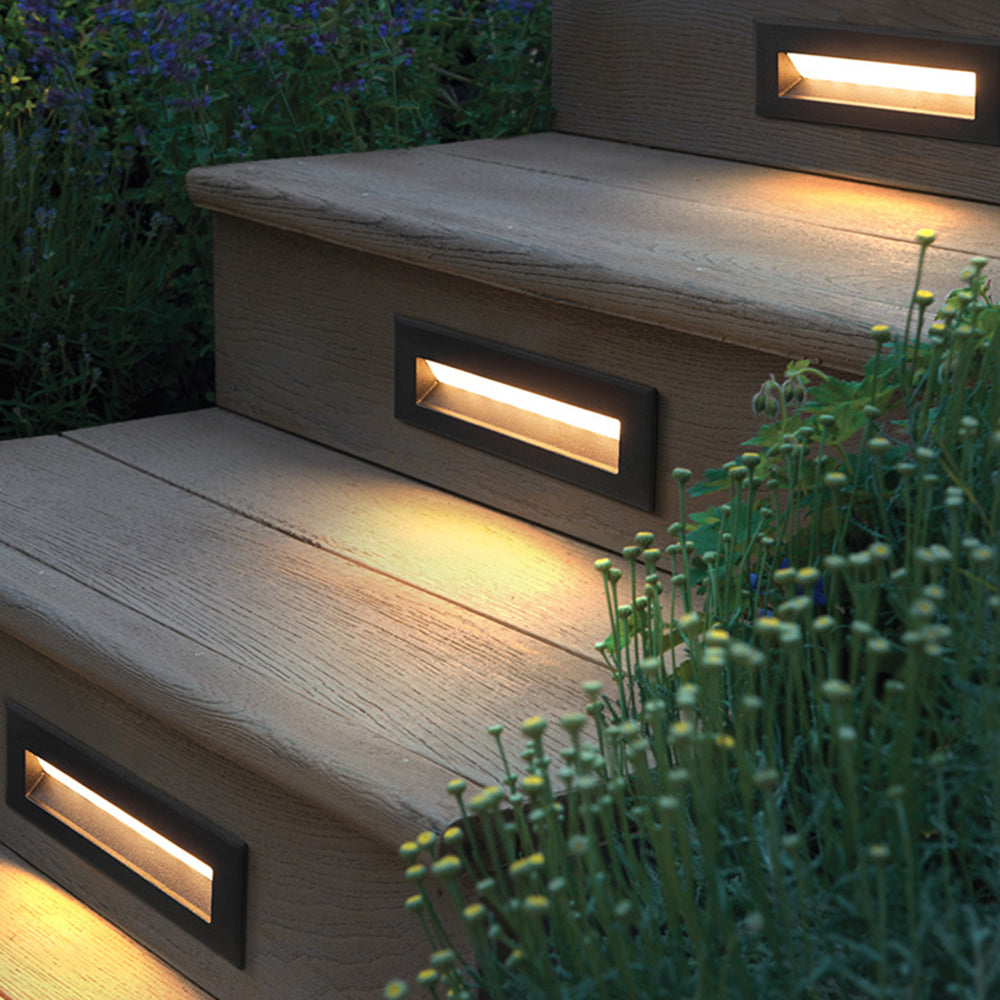 Ray Modern Metal Rectangular Outdoor Deck/Step Light, Black