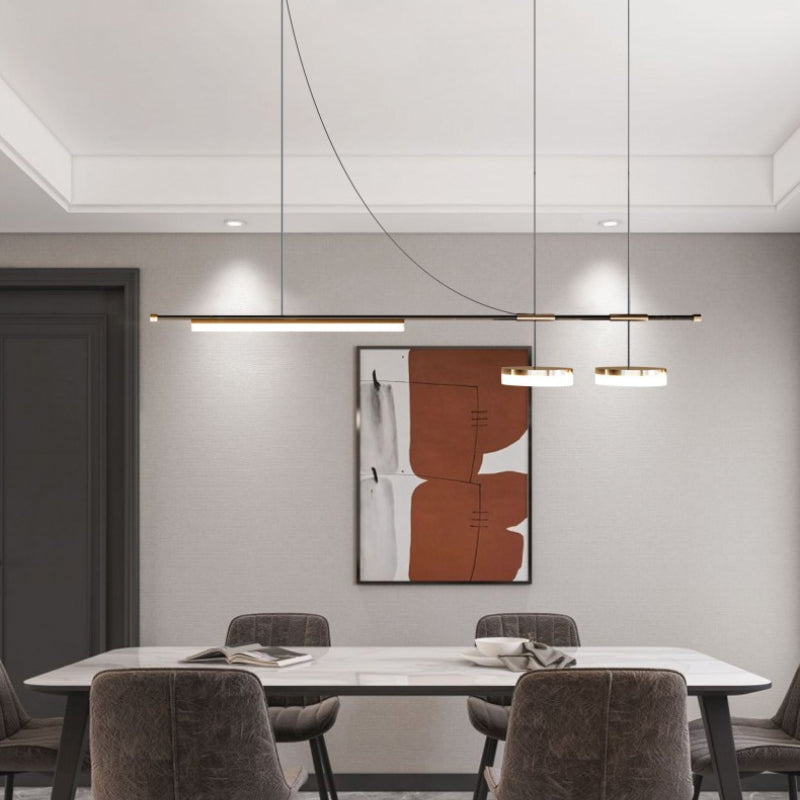 Aria Modern Long LED Pendant Light Black Metal Dining Room