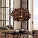 Muto Wooden Bird Nest Rattan Pendant Light, Brown/Wood