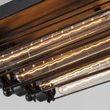 Austin Vintage Tubed Metal Flush Mount Ceiling Light, Black, Living Room