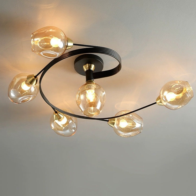 Valentina Flush Mount Ceiling Light, Glass, Black/Gold, Dining Room