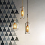 Hessa Contemporary Golden Pendant Light, Glass, Globe/Cylindric