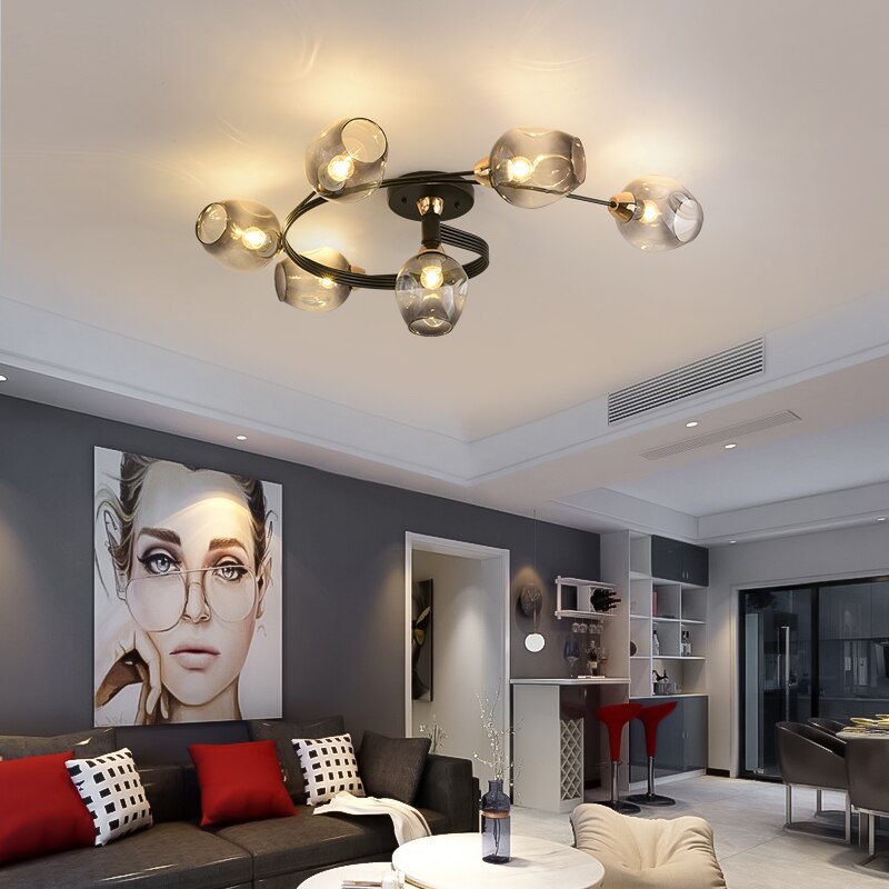 Valentina Flush Mount Ceiling Light, Glass, Black/Gold, Dining Room