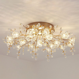 Arisha Art Deco Elegant Golden Crystal Flower Flush Mount Ceiling Light
