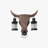 Austin Wall Lamp Bull Shape Vintage, 2 Heads Wood/Metal, Bedroom