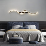 Lumor Modern Linear Wave Bedroom Wall Lamp, Black/Gold