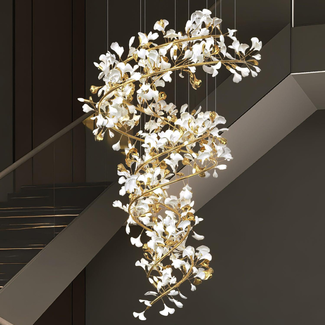 Olivia Modern Gold Staircase Chandelier, Metal & Ceramic