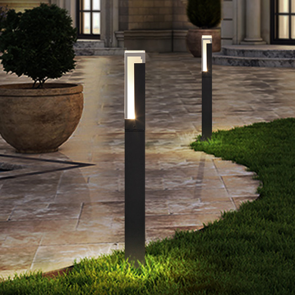Ray Modern Rectangular Column Solar Outdoor Path Light, Black