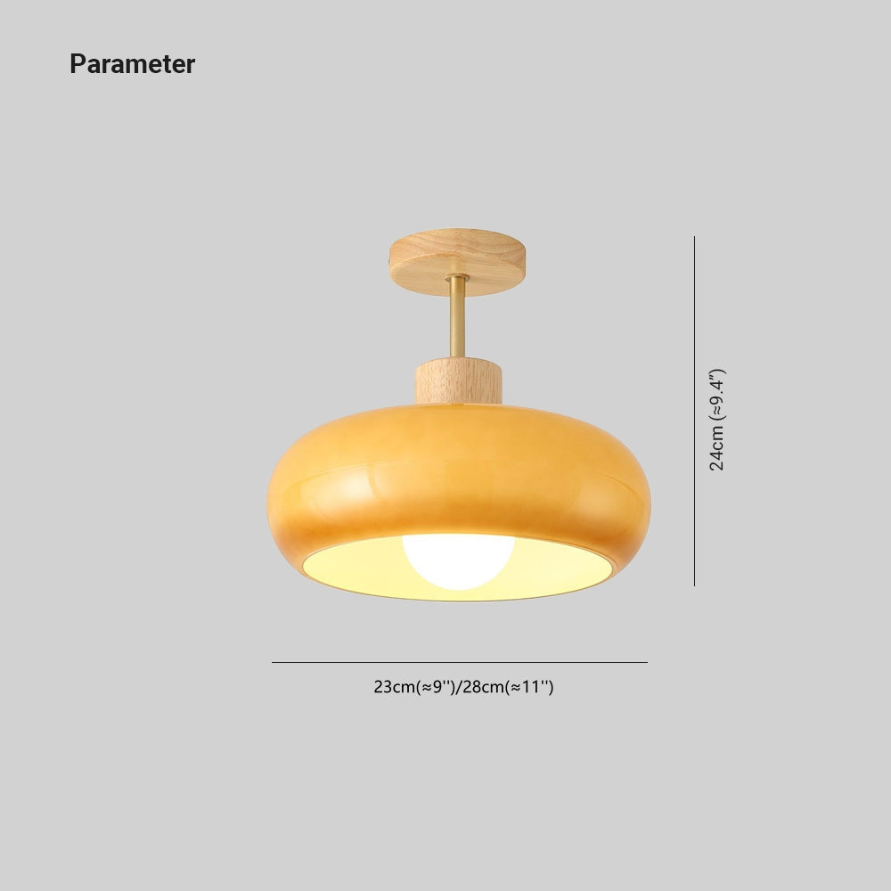 Valentina Flush Mount Ceiling Light Cup Minimalist Wood/Glass White/Orange