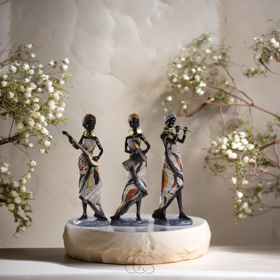 African Woman Musician Sculptures