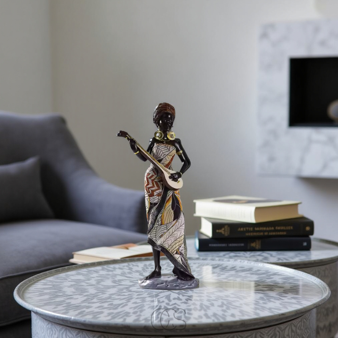 African Woman Musician Sculptures
