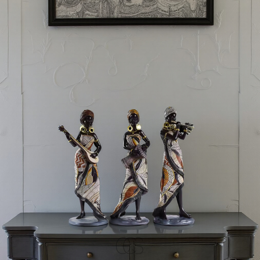 African Woman Musician Sculptures