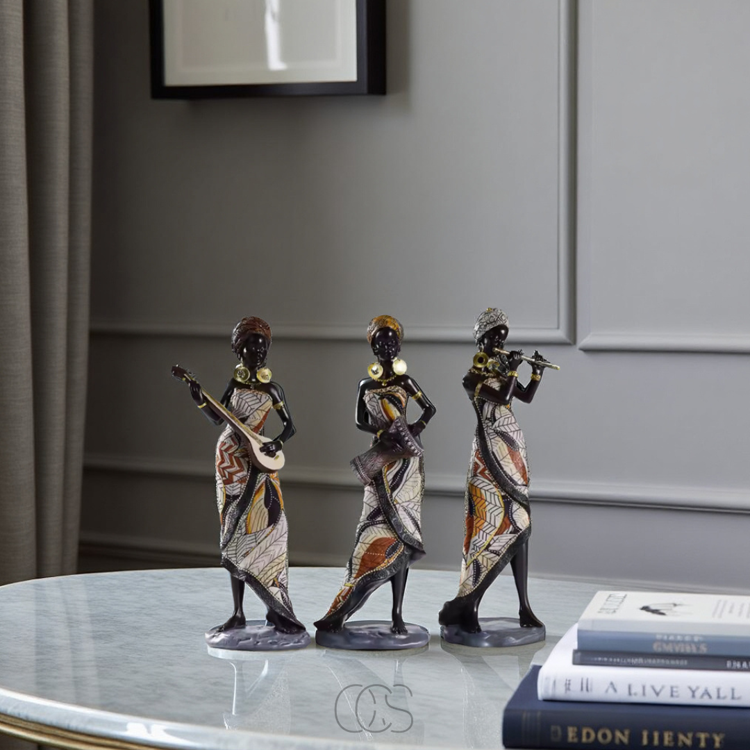 African Woman Musician Sculptures