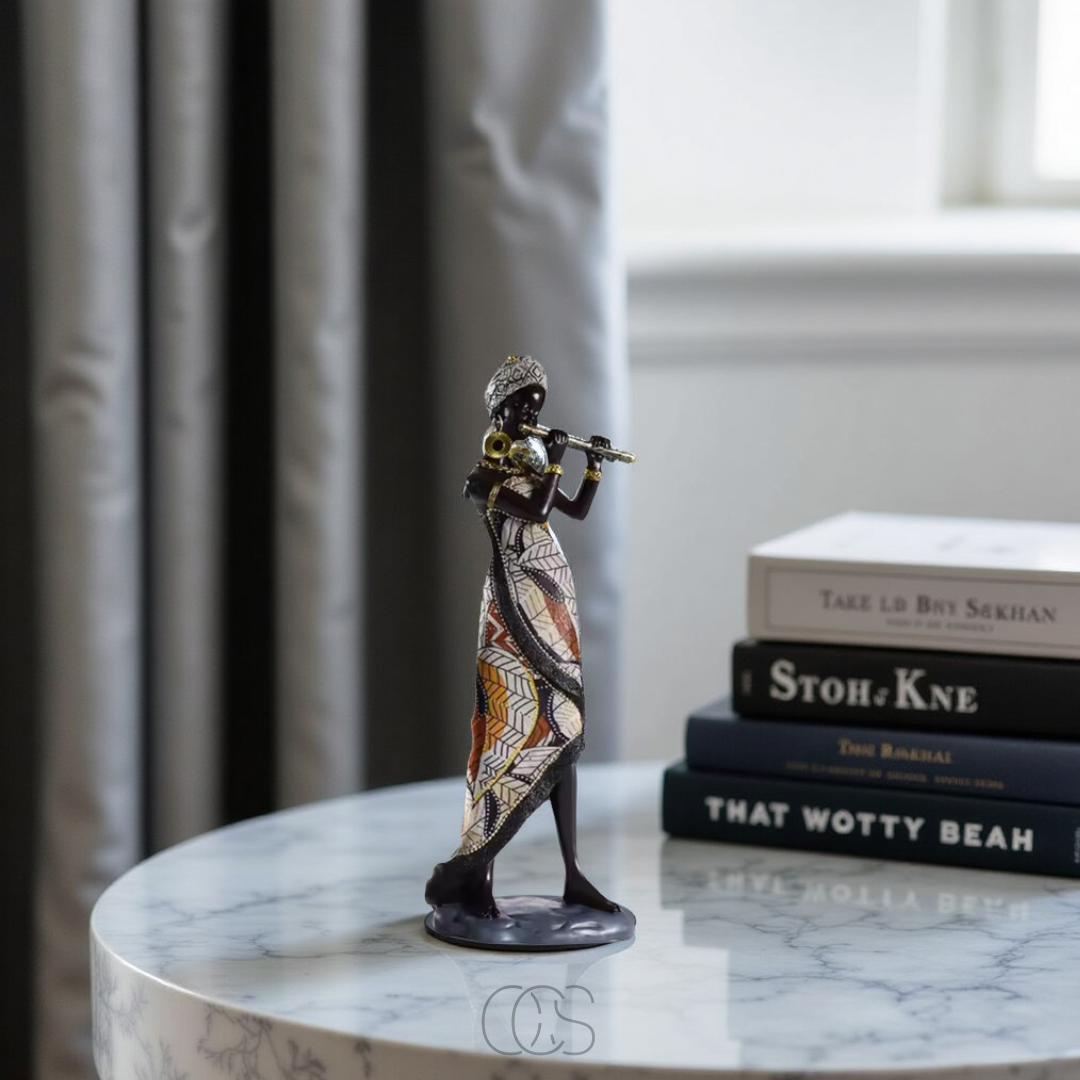 African Woman Musician Sculptures