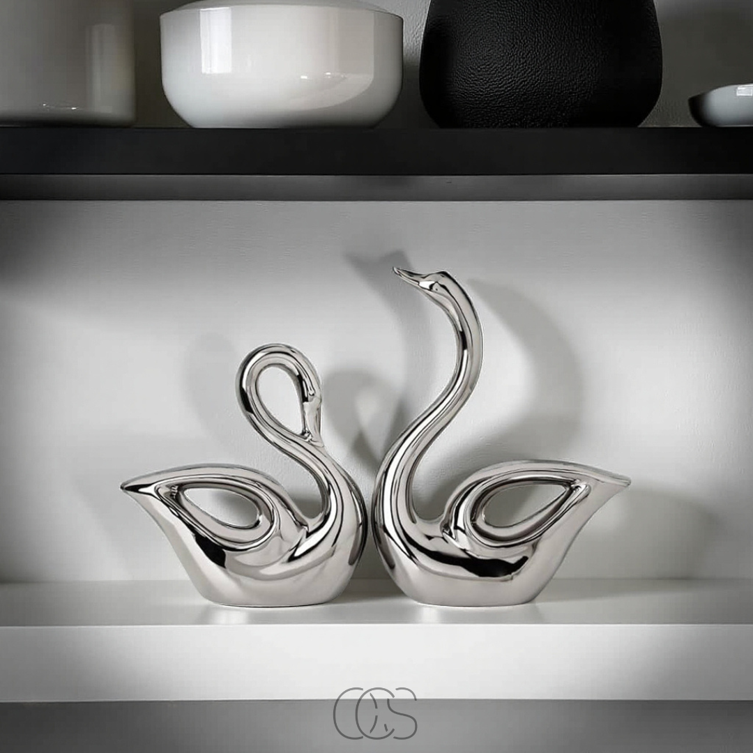 Silver Swan Couple Sculpture