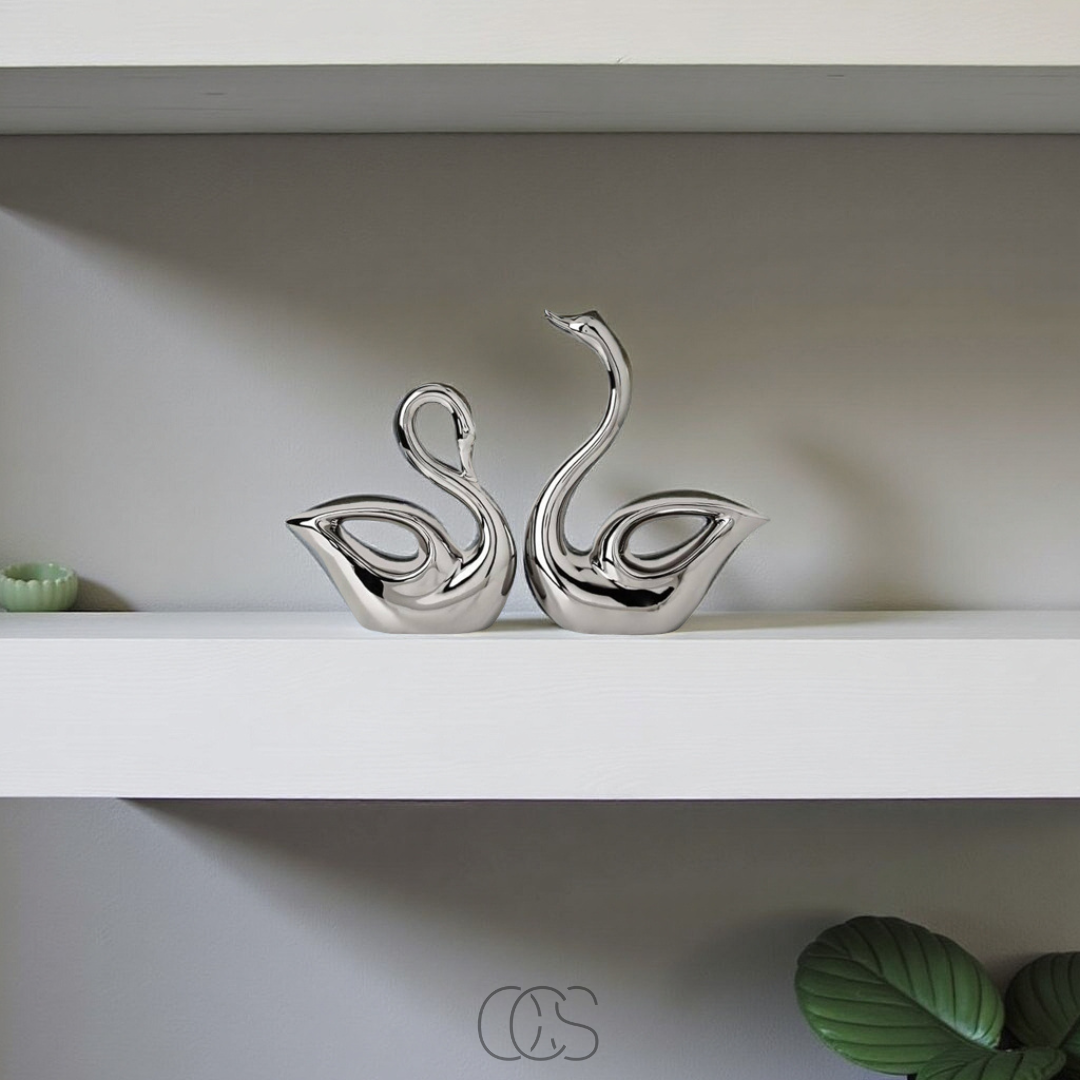 Silver Swan Couple Sculpture