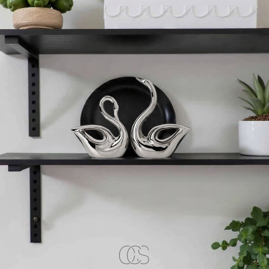 Silver Swan Couple Sculpture