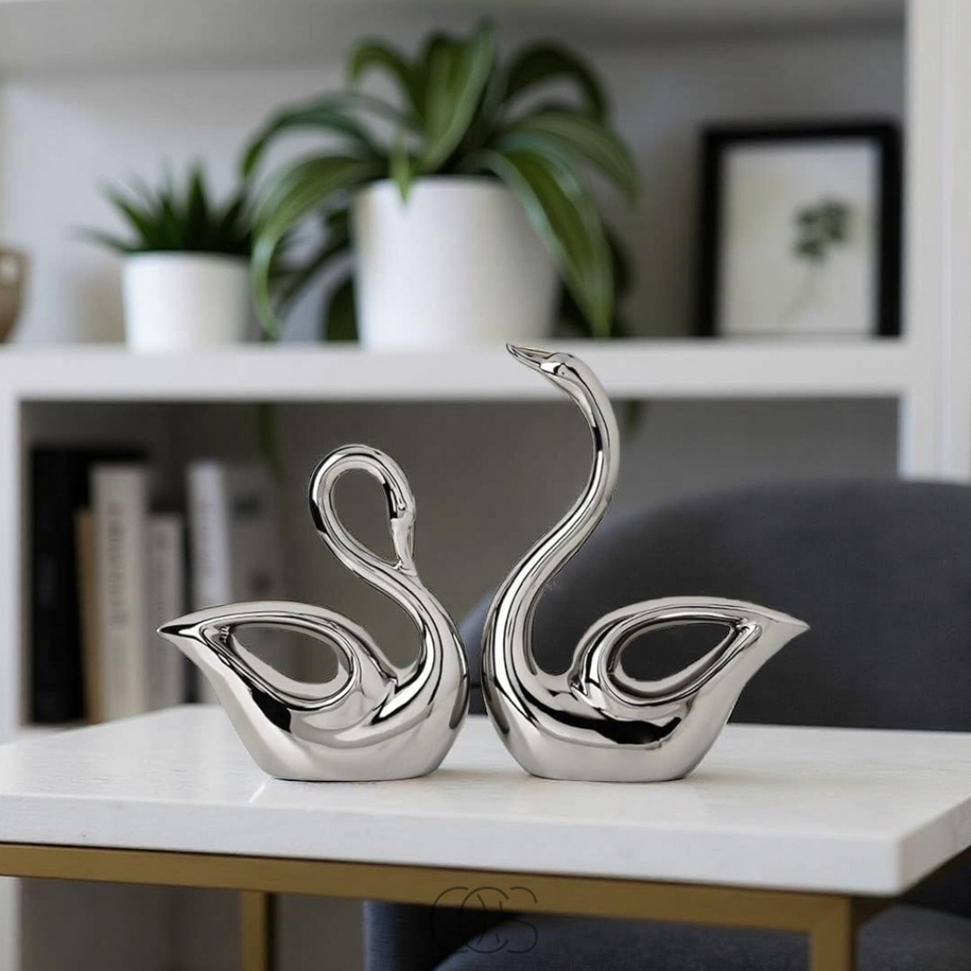 Silver Swan Couple Sculpture