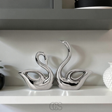 Silver Swan Couple Sculpture