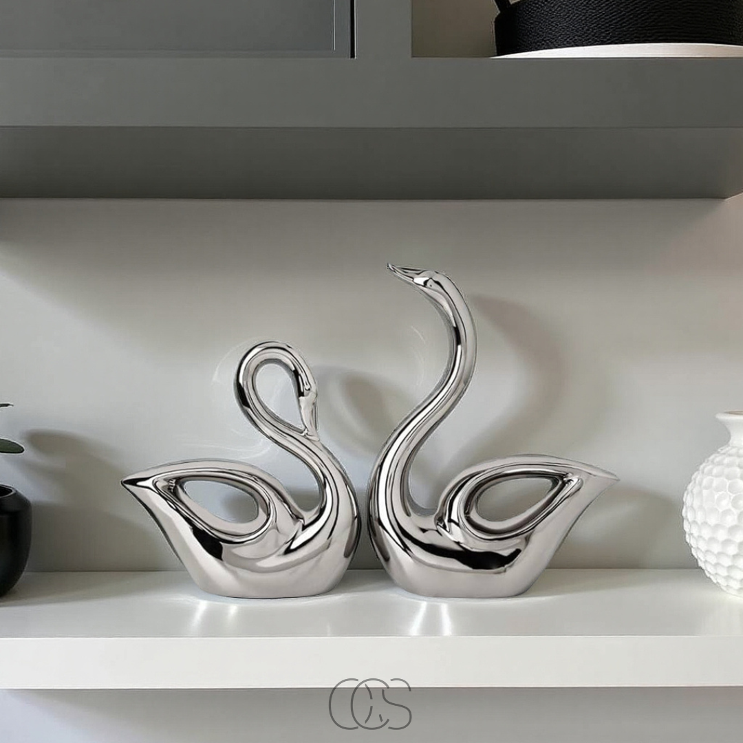 Silver Swan Couple Sculpture