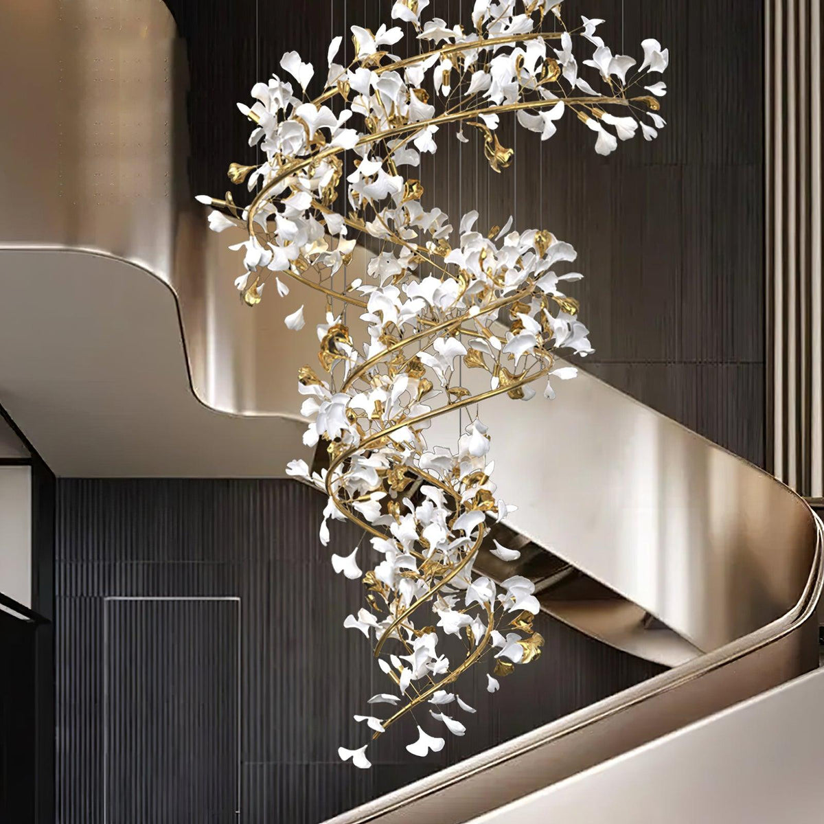 Olivia Modern Gold Staircase Chandelier, Metal & Ceramic