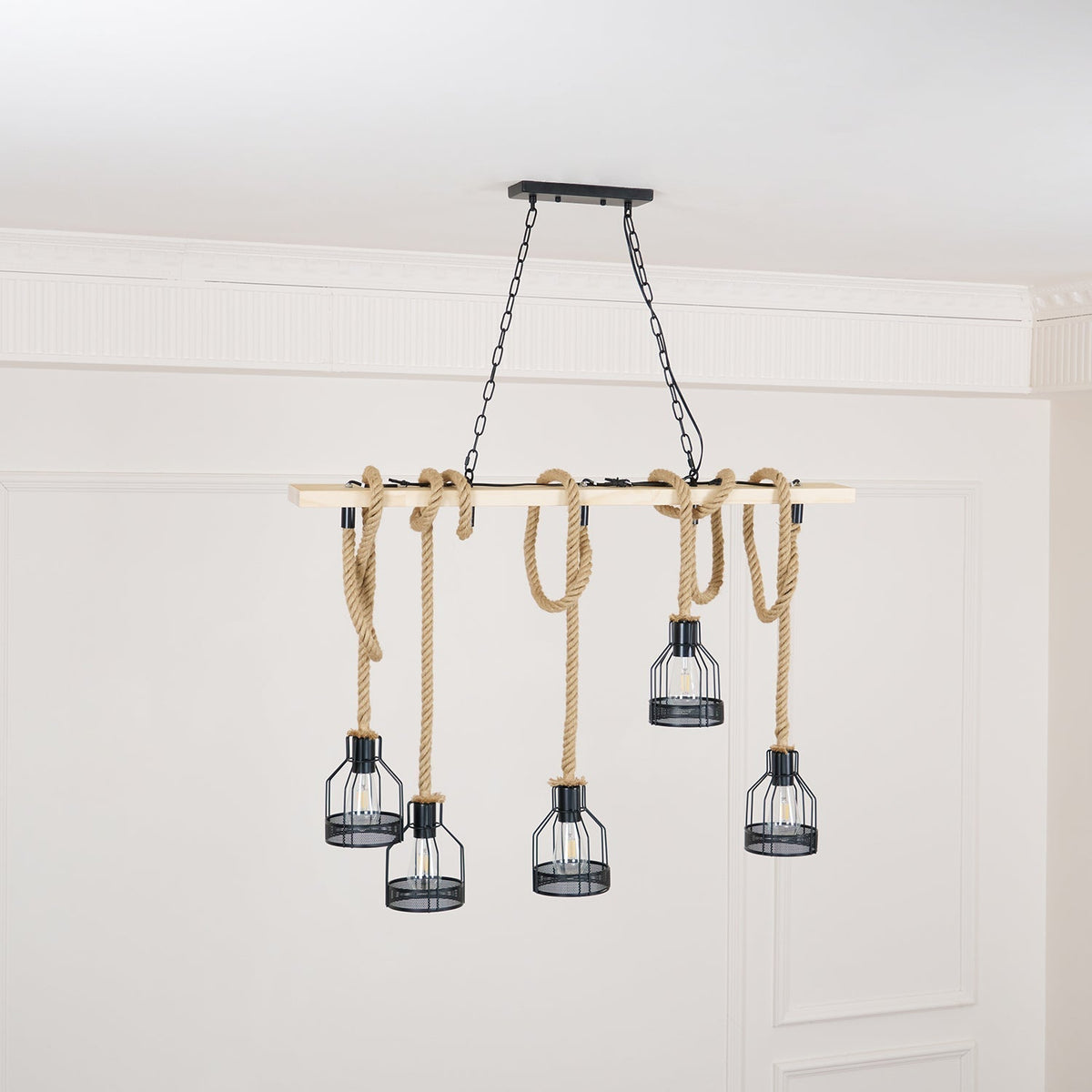 Quoro Hemp Rope Industrial Grenade Chandelier