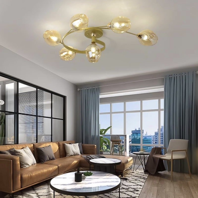 Valentina Flush Mount Ceiling Light, Glass, Black/Gold, Dining Room