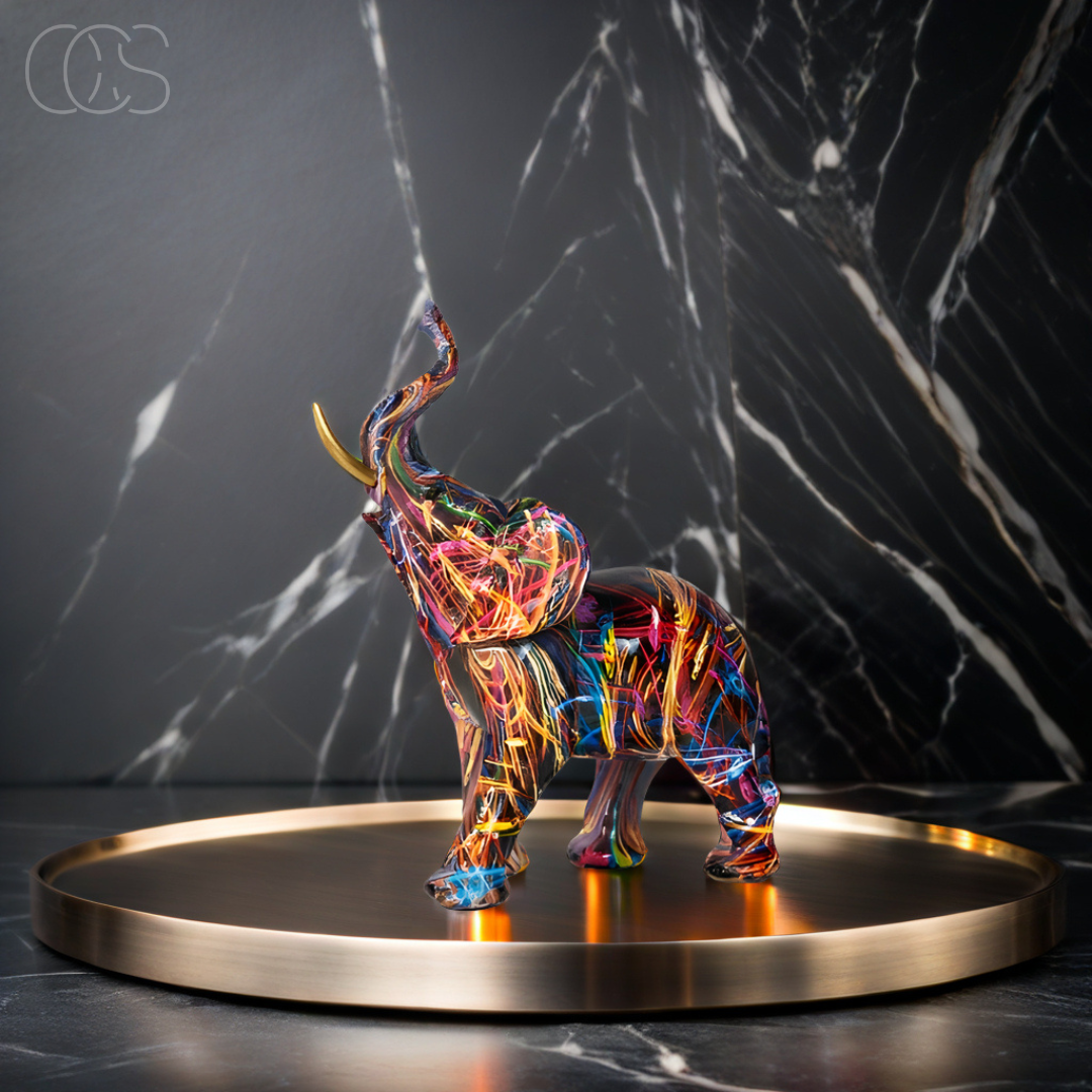 Graffiti Elephant Figurine with Gold-Tone Tusks