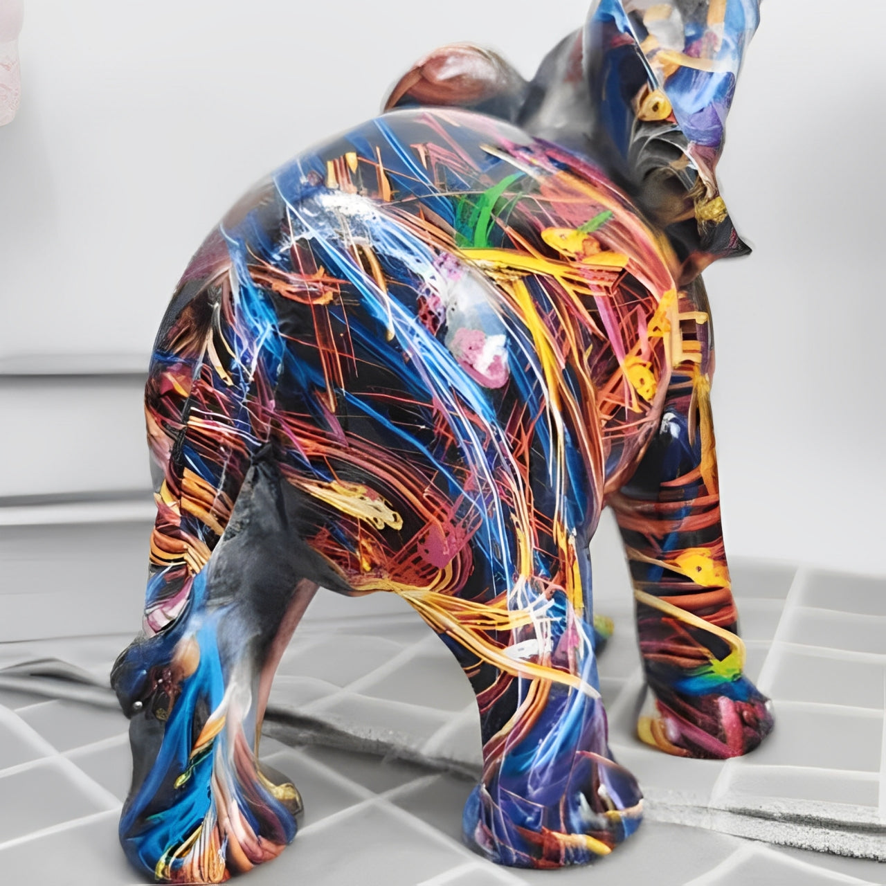 Graffiti Elephant Figurine with Gold-Tone Tusks