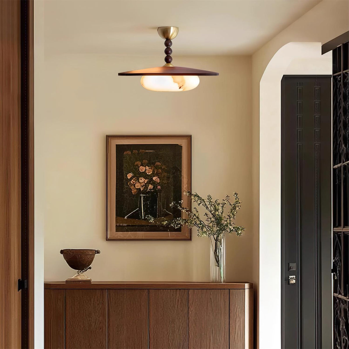 Muto Ceiling Light Walnut Color & White Imitation Alabaster