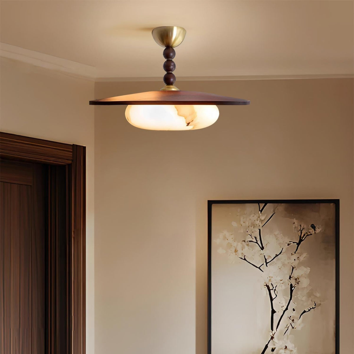 Muto Ceiling Light Walnut Color & White Imitation Alabaster